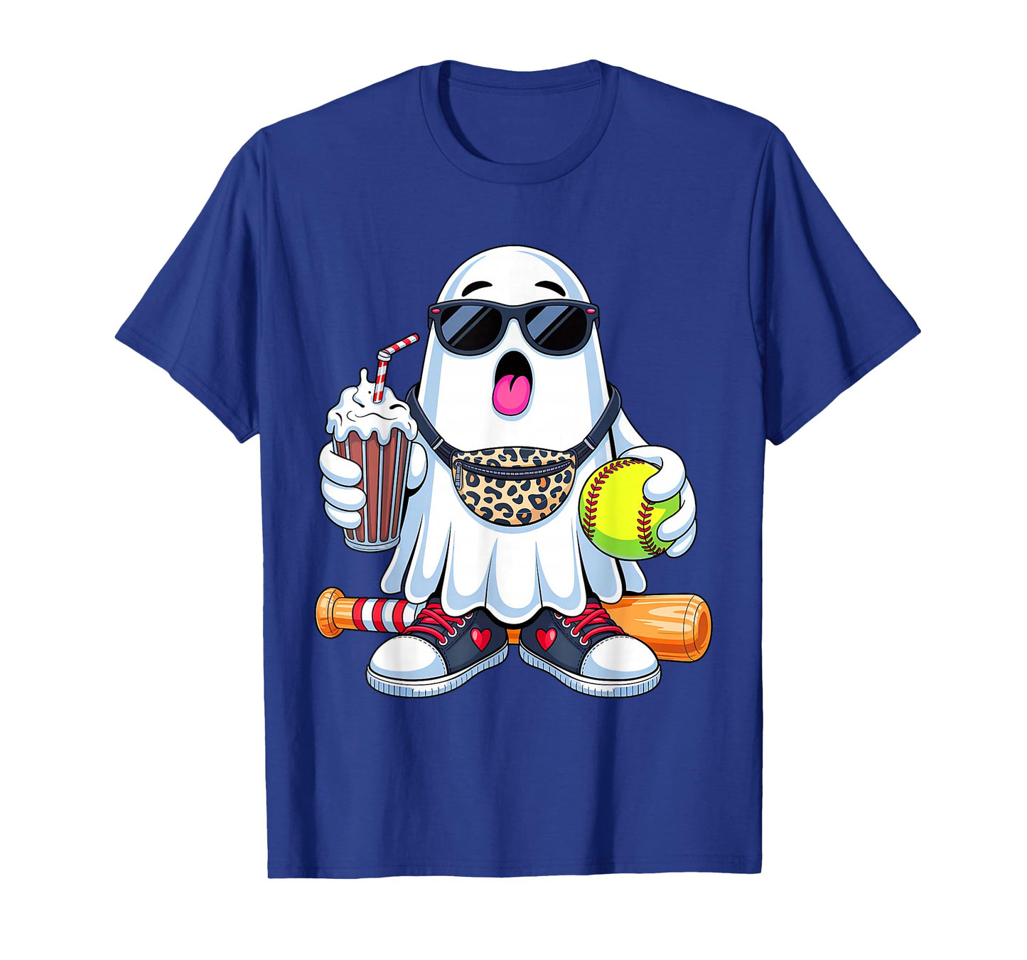 Funny Ghost Softball Boo Coffee Halloween Mens Womens Kids T-Shirt