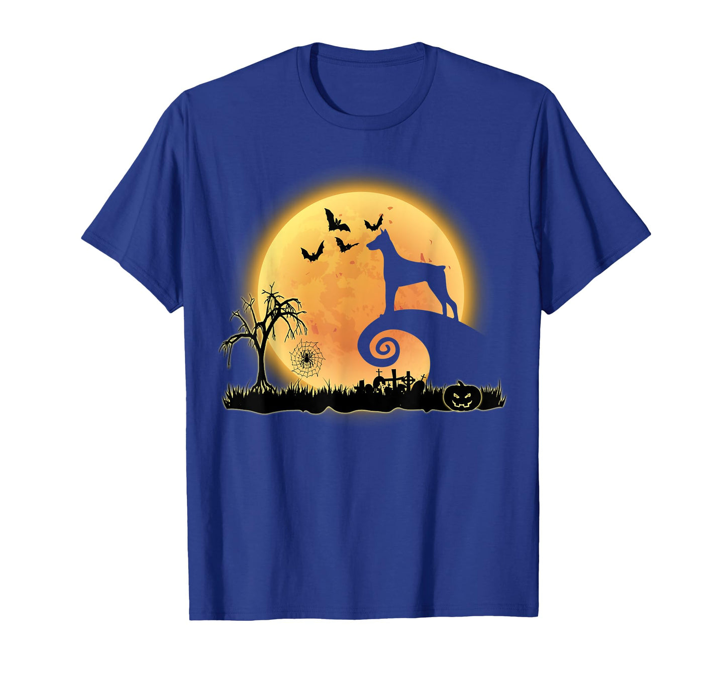 Doberman Dog And Moon Funny Scary Halloween Costume T-Shirt
