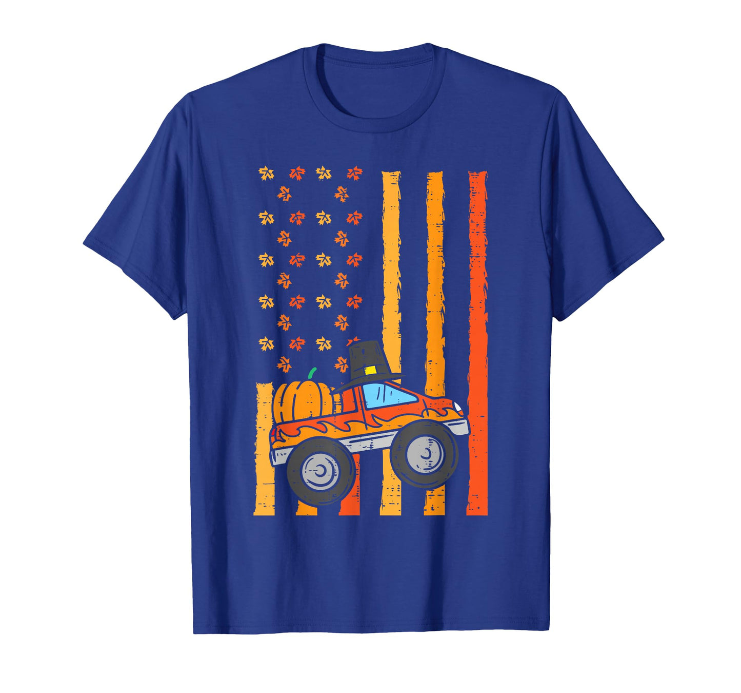 Thanksgiving Monster Truck US Flag Fall Toddler Boys Kids T-Shirt