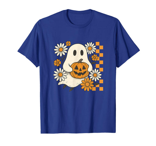 Vintage Floral Ghost Groovy Halloween Spooky Girls Women T-Shirt