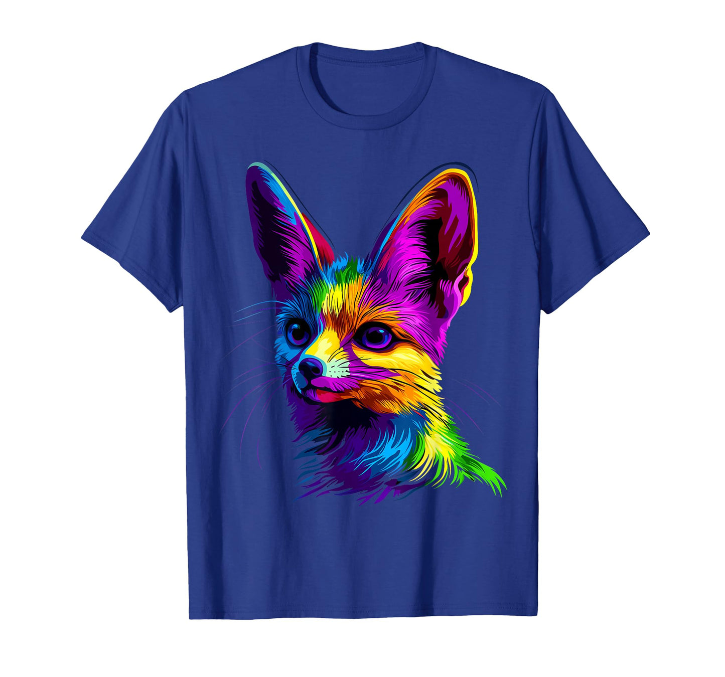 Colorful Fennec Fox Face Cute Animal Lover Men Women Black T-Shirt
