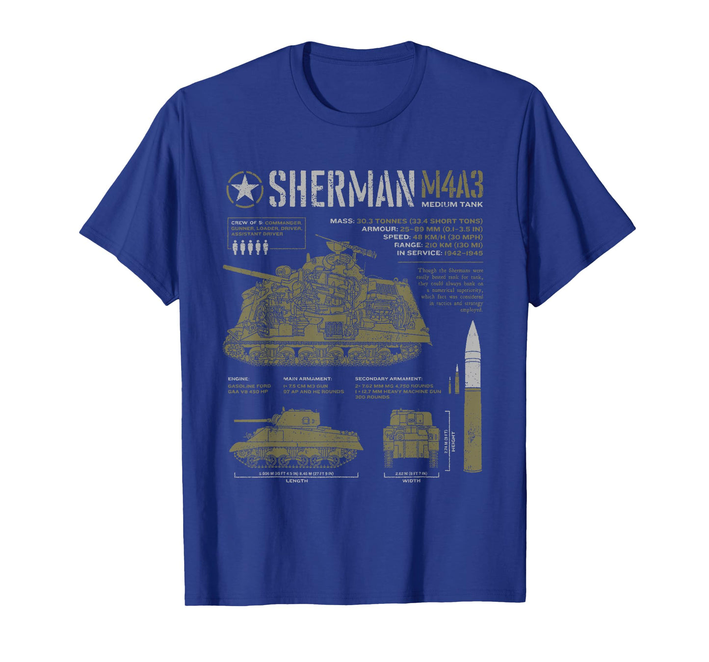 Sherman Tank World War 2 Blueprint T-Shirt