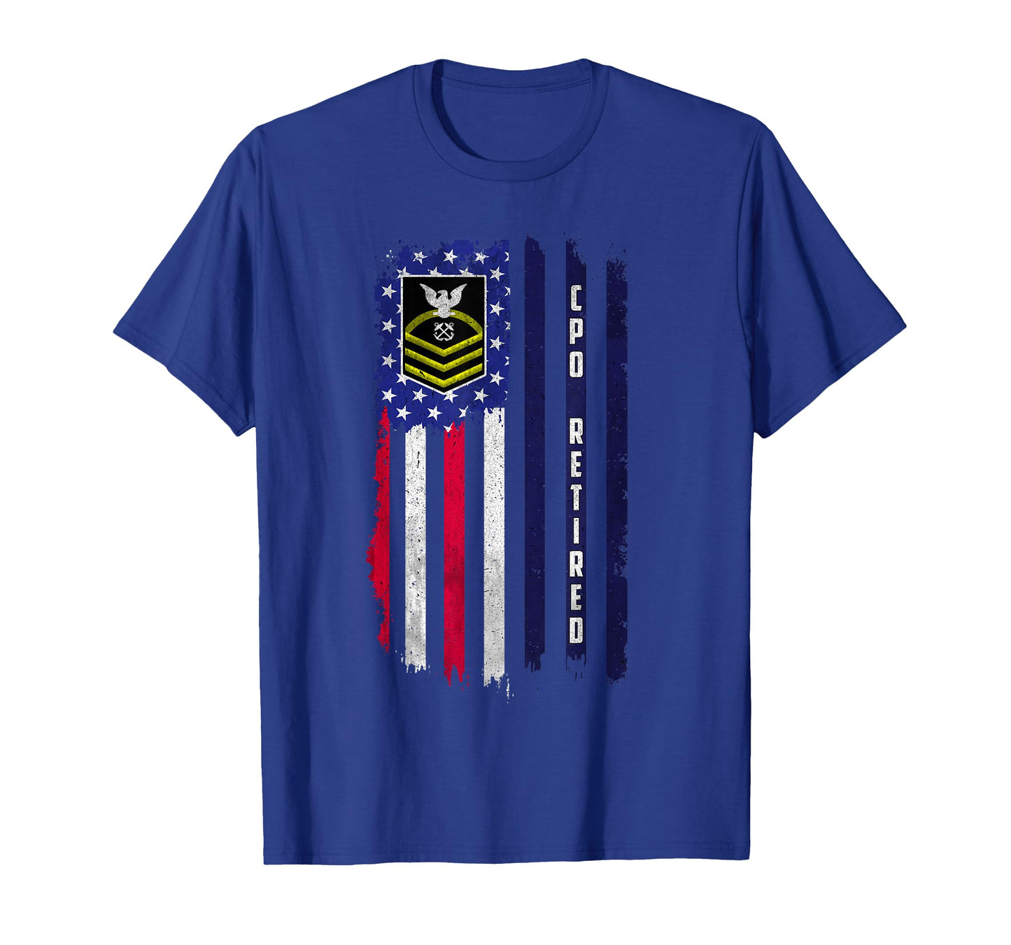 Retired E-7 Chief Petty Officer CPO Rank American Flag Papa T-Shirt