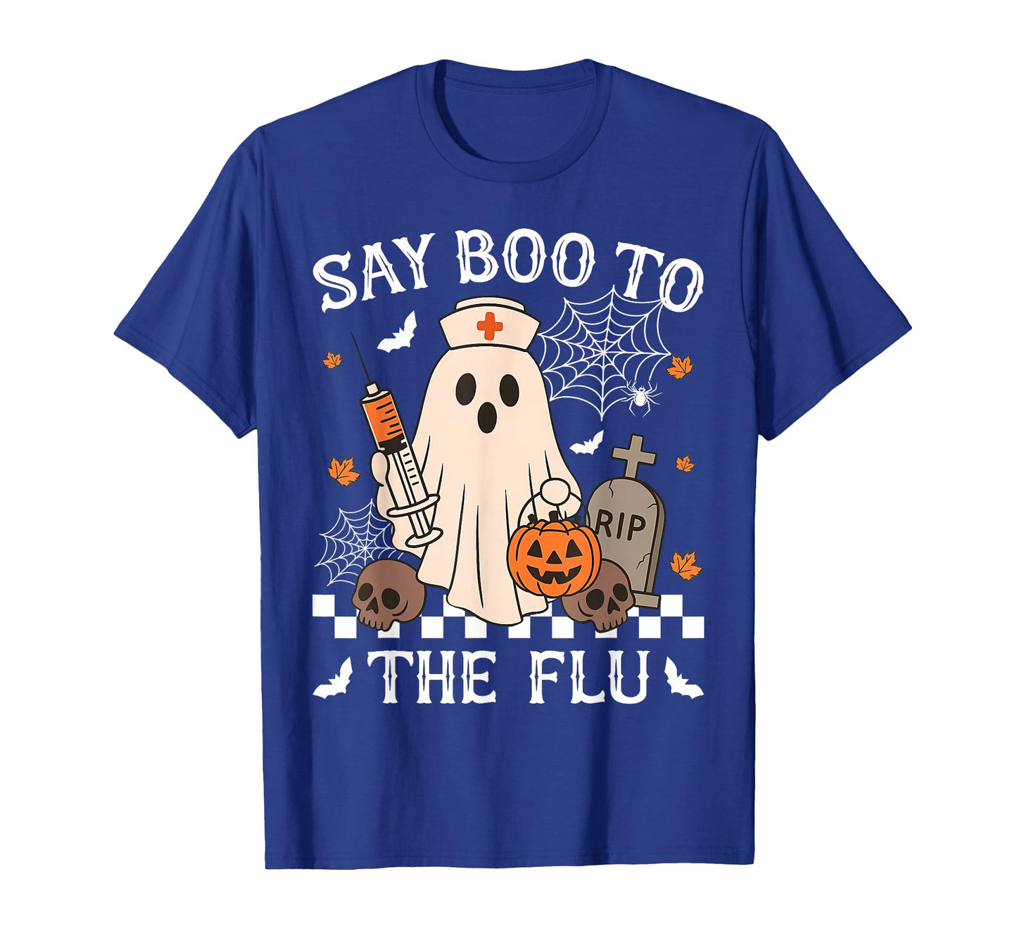 Retro Nurse Ghost Halloween Vaccine Say Boo to The Flu T-Shirt