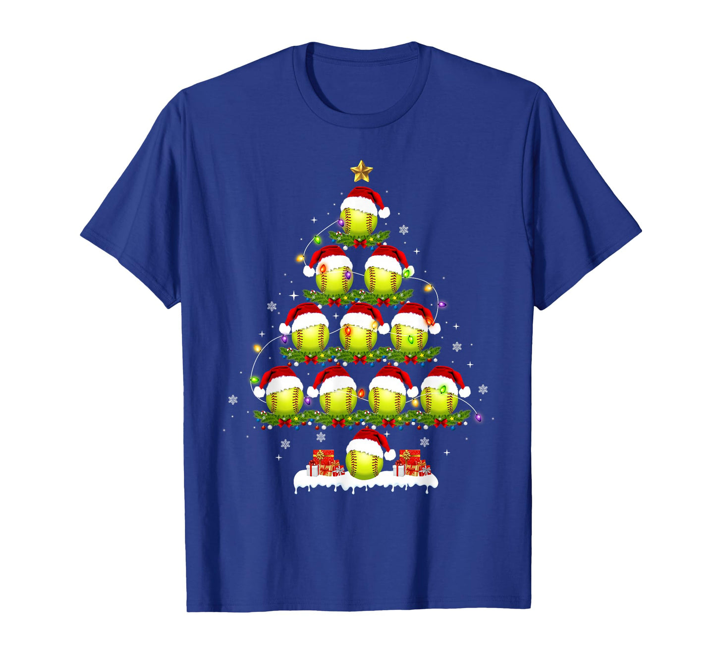 Softball Christmas Tree Lights Funny Xmas Men Boys Kids T-Shirt