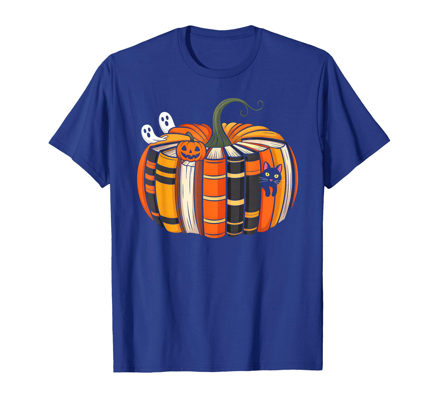 Fall Book Pumpkin Autumn Ghost Black Cat Halloween Teacher T-Shirt