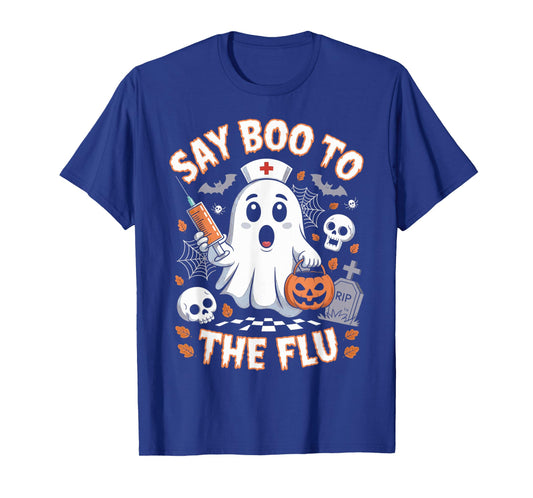 Retro Nurse Ghost Halloween Vaccine Say Boo to The Flu T-Shirt