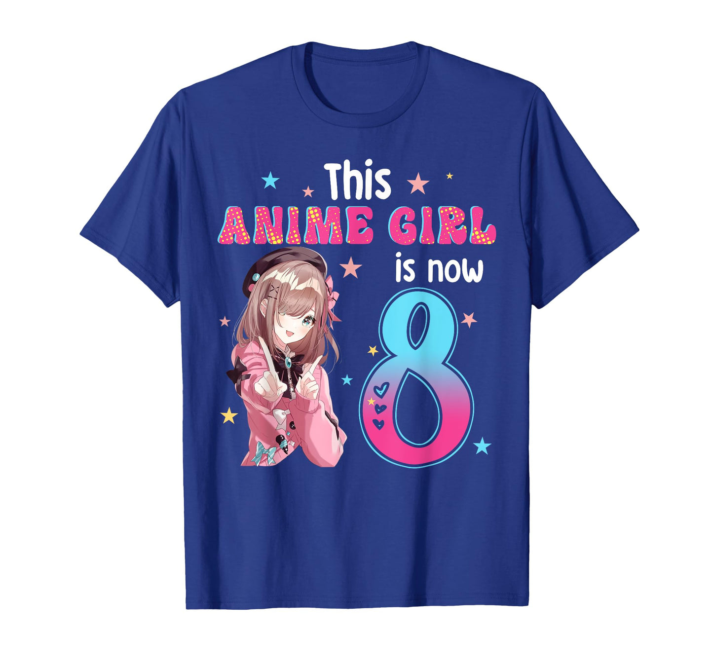 8 Years Old Girl Kawaii Gifts Anime Girl 8th Birthday Kids T-Shirt