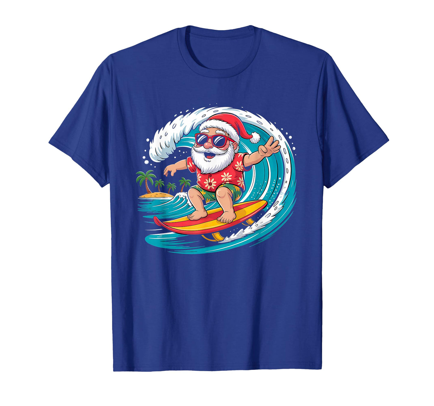 Santa Surfing Hawaiian Beach Christmas In July Tropical T-Shirt