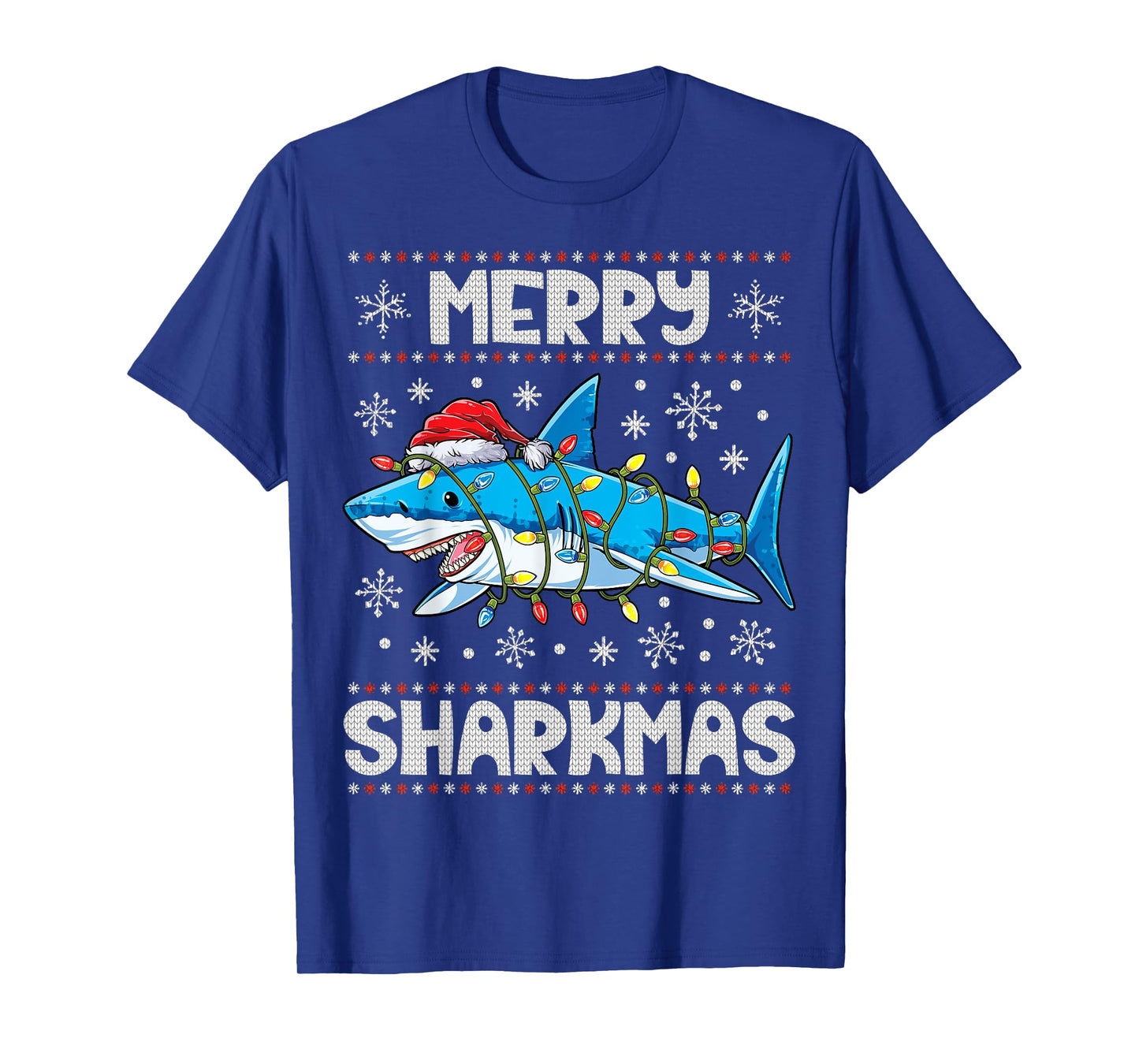 Merry Sharkmas Sharkmas Santa Ugly Christmas Lights Xmas T-Shirt