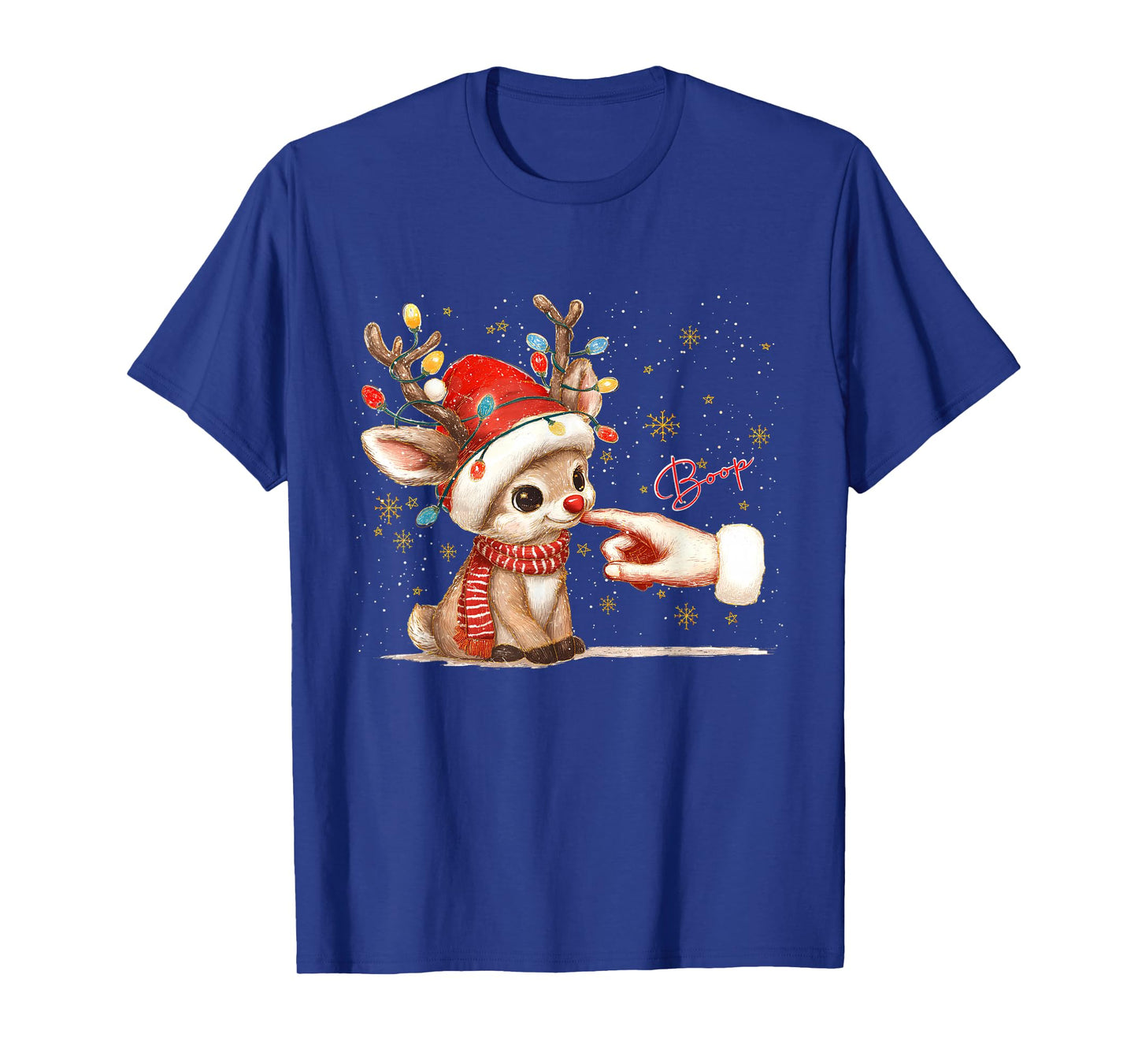 Hand Boop Christmas Santa and Reindeer Lover Baby Reindeer T-Shirt