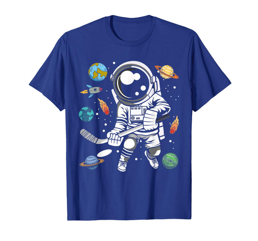 Funny Hockey Player Cosmonaut Outer Space Astronaut T-Shirt