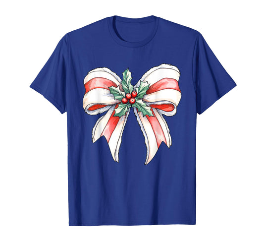 Coquette Christmas Bow Girls Women Holiday Ribbon Mistletoe T-Shirt