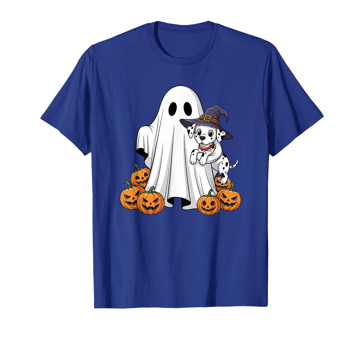 Funny Ghost Dalmatian Pumpkin Halloween Kids Mens Womens T-Shirt