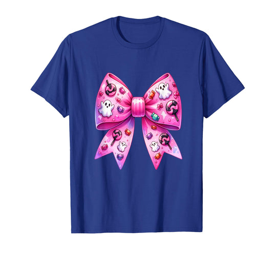 Coquette Bow Pink Ghost Halloween Spooky Women Girls T-Shirt