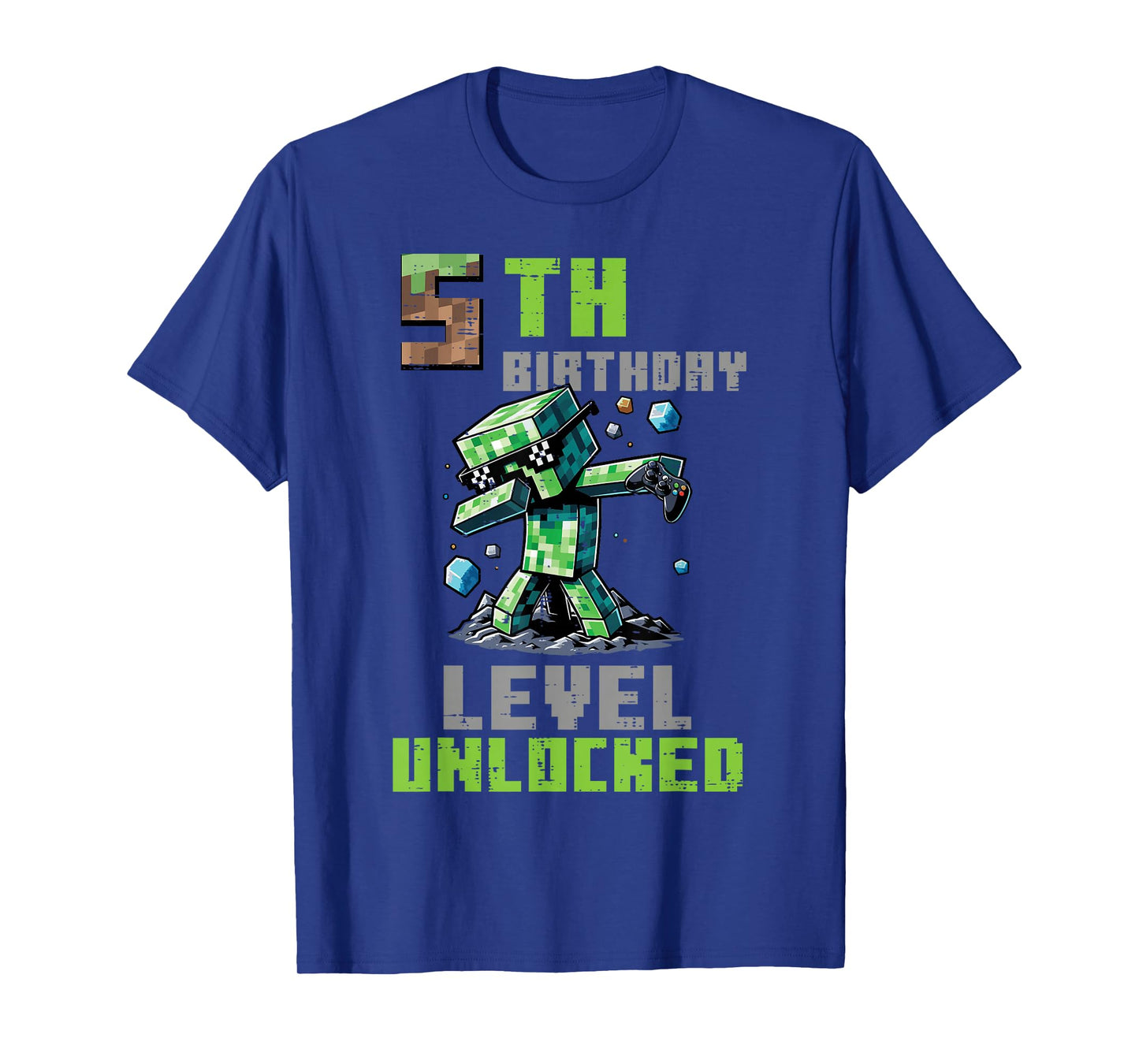 5th Birthday Level Unlocked Pixel Dab 5 Bday Gamer Boys Kids T-Shirt