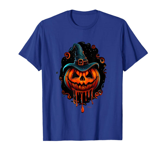FUNNY SCARY SMILING PUMPKIN WITH WITCHS HAT HALLOWEEN T-Shirt