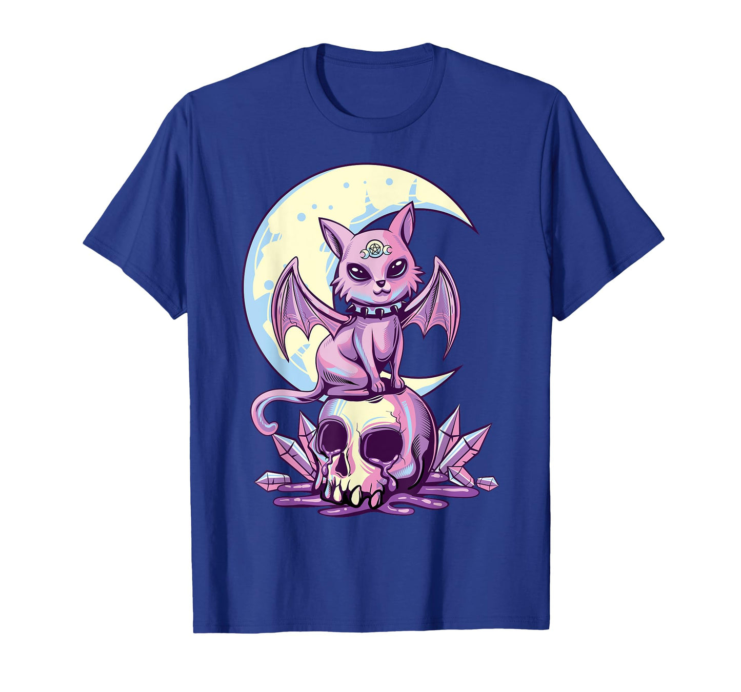 Pastel Goth Wiccan Cat Cute Creepy Witchy Cat and Skull T-Shirt