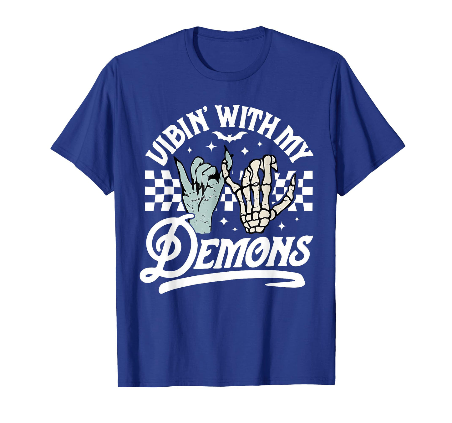 Retro Funny Vibin With My Demons Skeleton Spooky Halloween T-Shirt