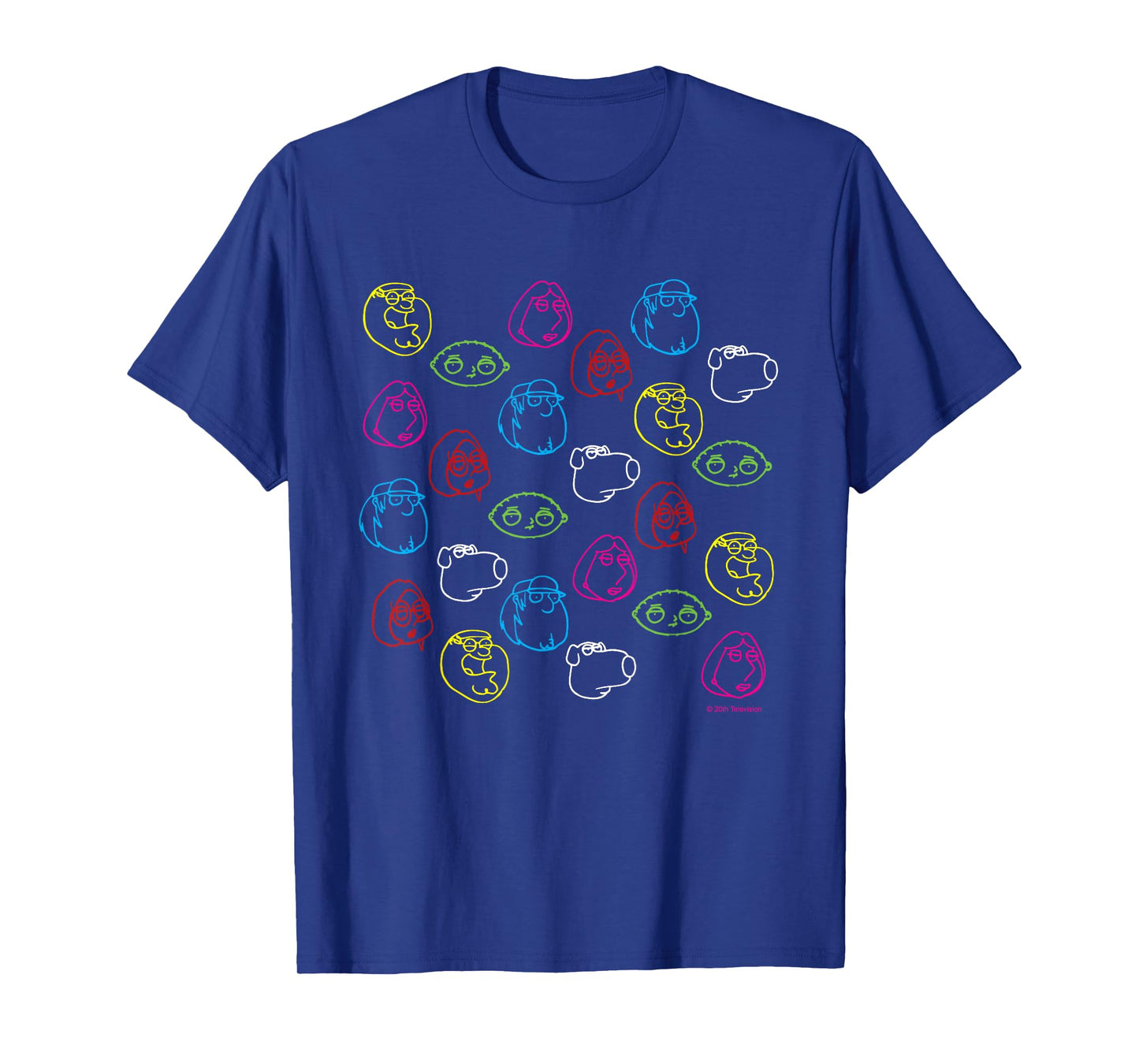 Family Guy Peter Lois Meg Stewie Brian Chris Neon Faces T-Shirt