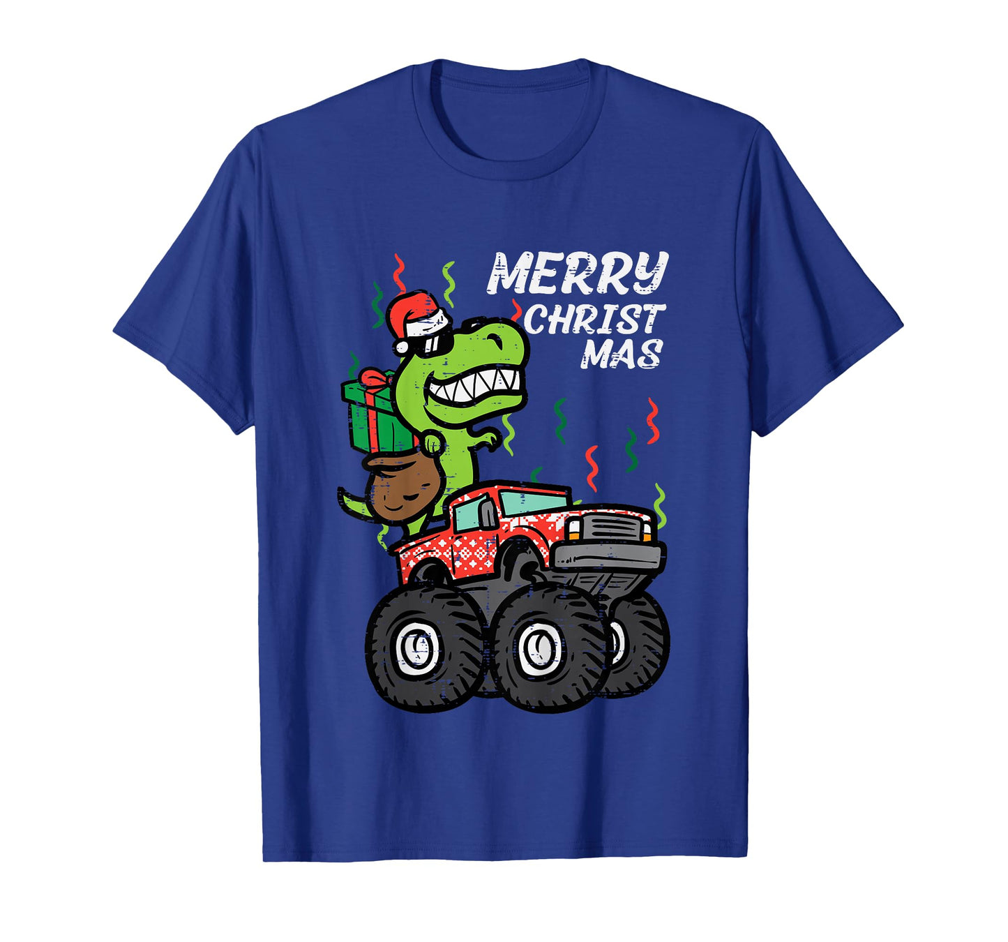 Kids Merry Christmas Dino Monster Truck Xmas Trex Toddler Boys T-Shirt