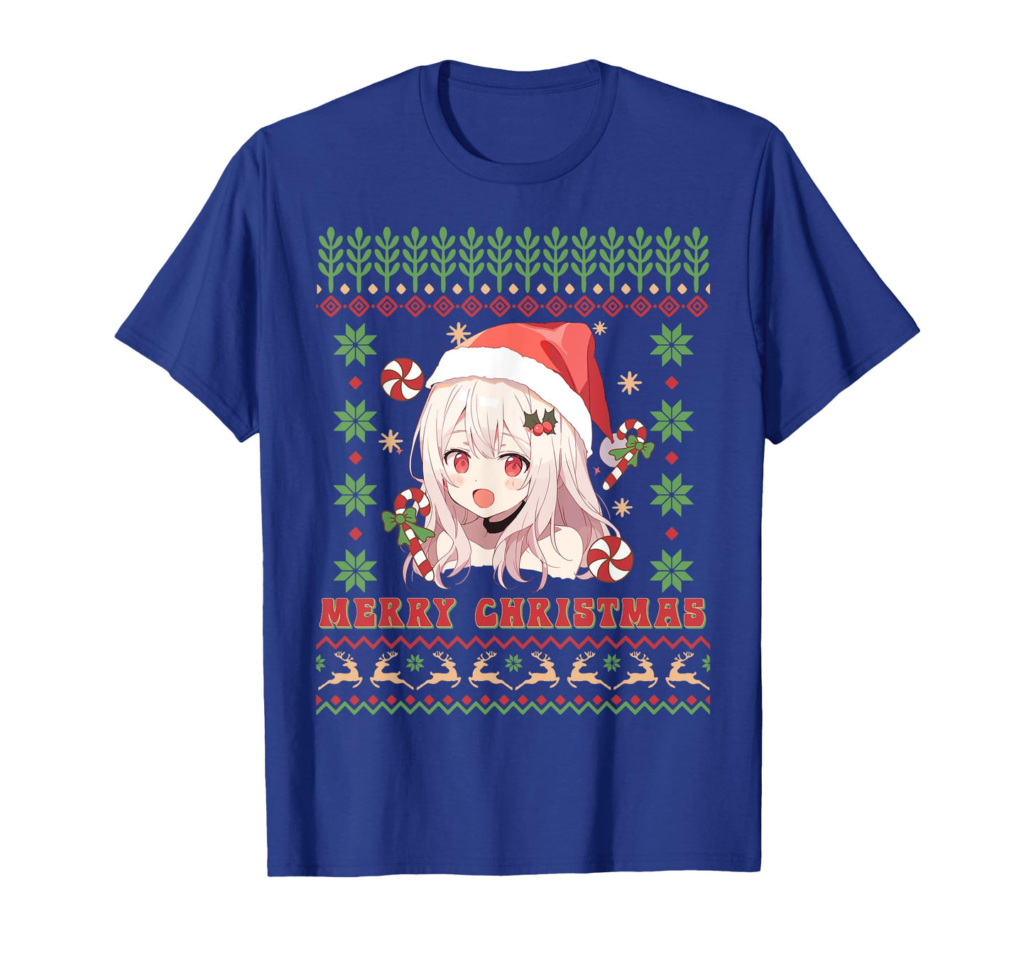 Cute Anime Girl Santa Hat Otaku Ugly Sweater Merry Christmas T-Shirt