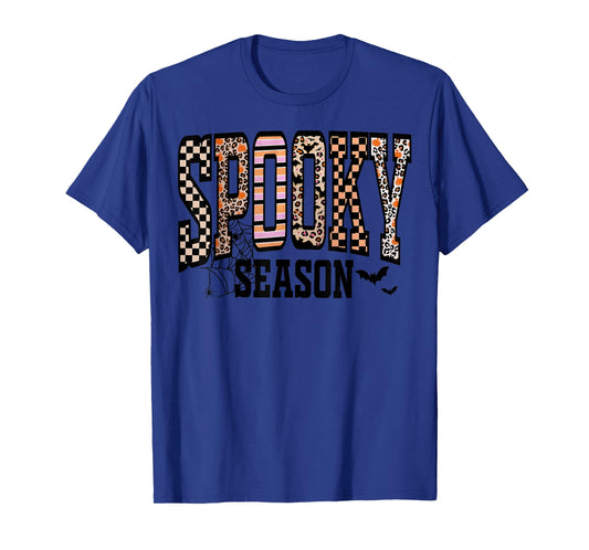 Spooky Season Halloween Ghost Pumpkin Checkered Men Women T-Shirt