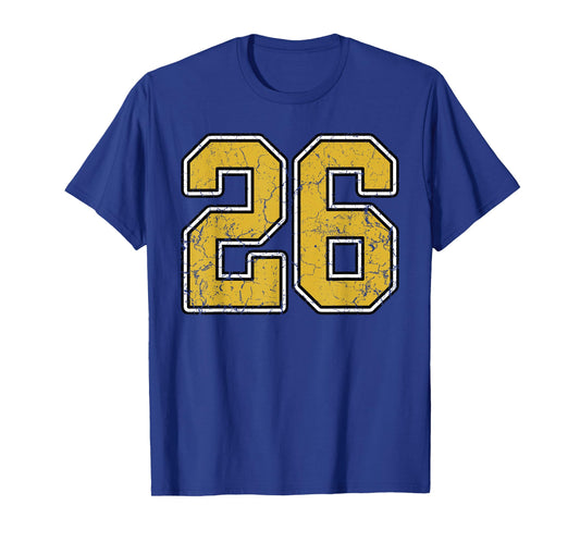 Old Gold Black White Sports Number 26 Jersey Uniform Player T-Shirt