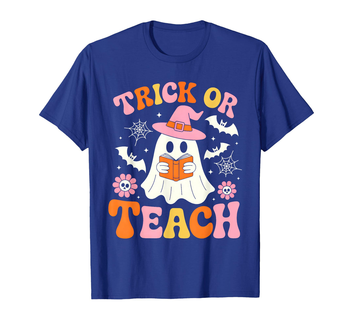 Trick Or Teach Cute Floral Ghost Teacher Halloween Costume T-Shirt