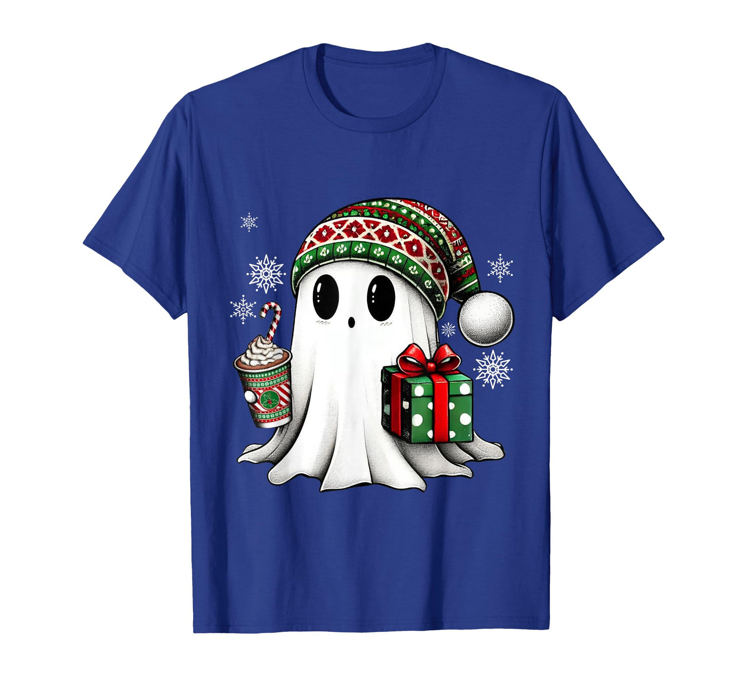 Christmas Cute Ghost Drink Coffee Funny Christmas Ghost T-Shirt