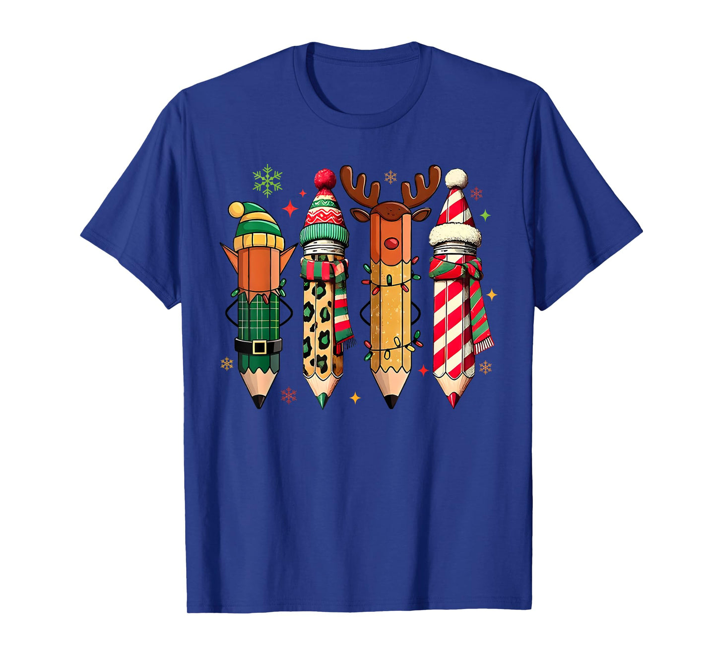 Retro Teacher Pencils Reindeer Christmas Shirt for Women T-Shirt