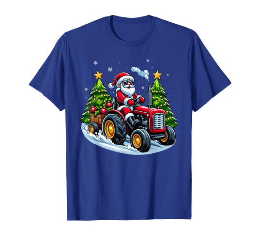 Christmas Tractor Santa Xmas Farm Truck Men Boys Kids T-Shirt