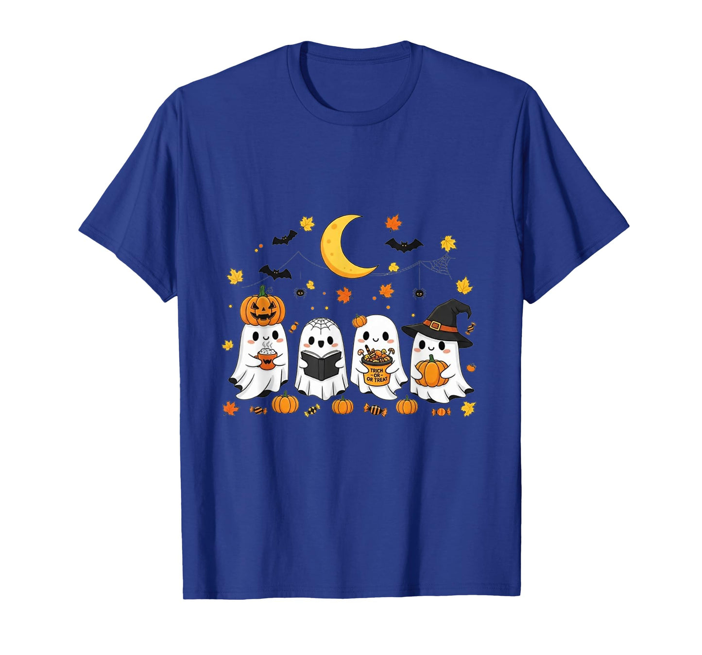 Cute Ghost Drinking Coffee Halloween Fall Ghost Book Reading T-Shirt