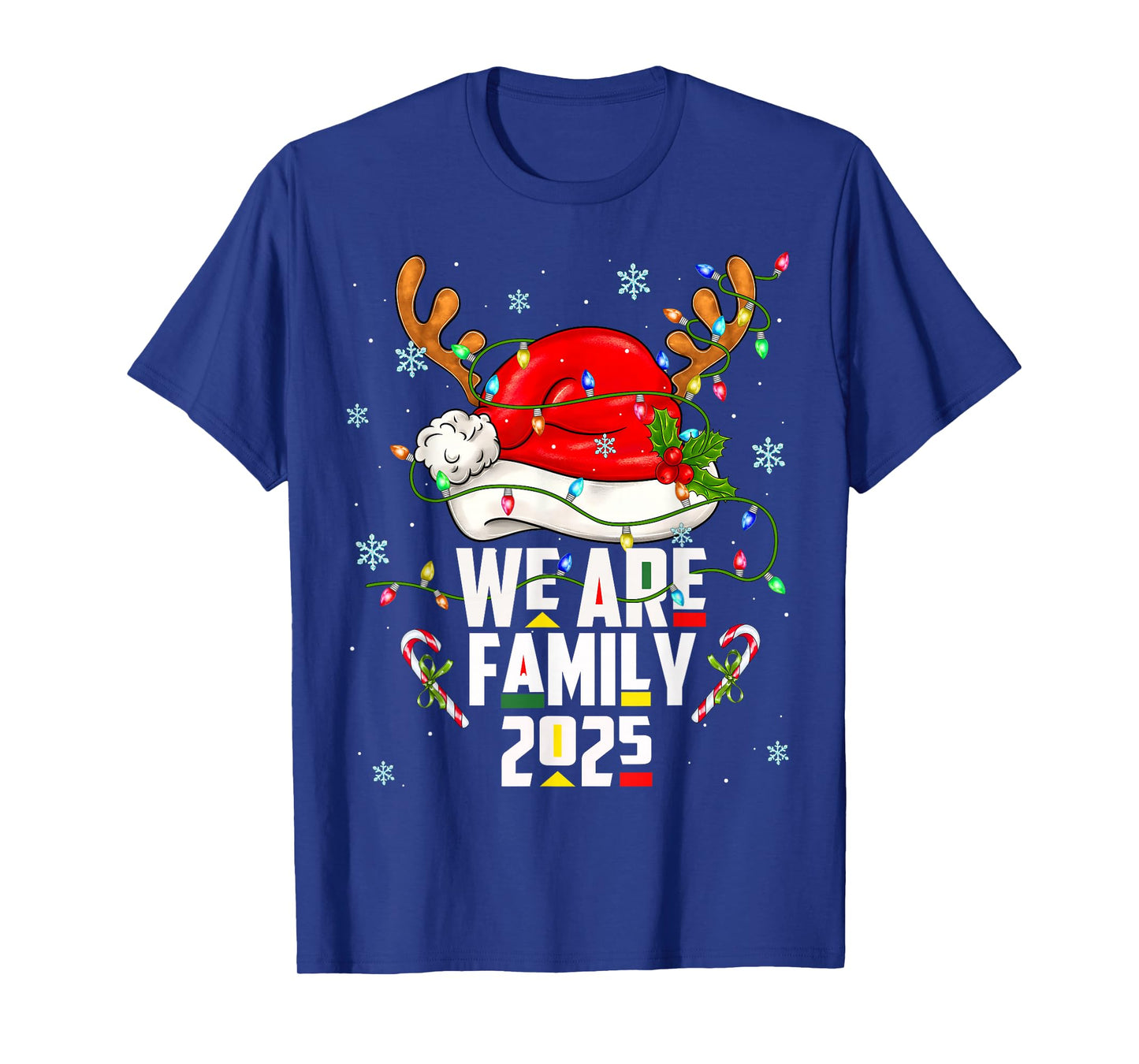 We are Family 2025 Black Christmas Tree Santa Pjs Matching T-Shirt