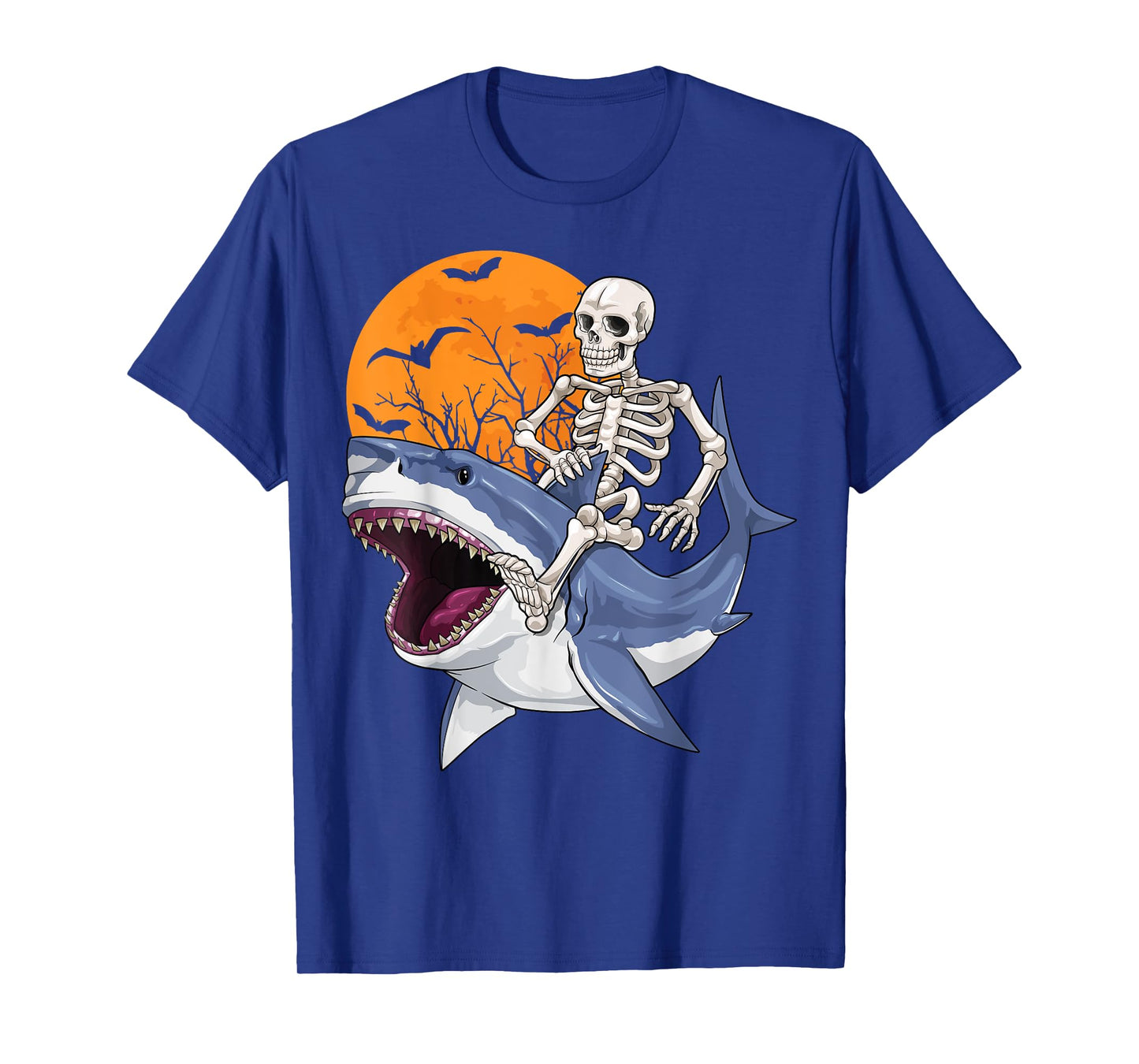 Skeleton Riding Shark Funny Halloween Costume Boys Kids T-Shirt