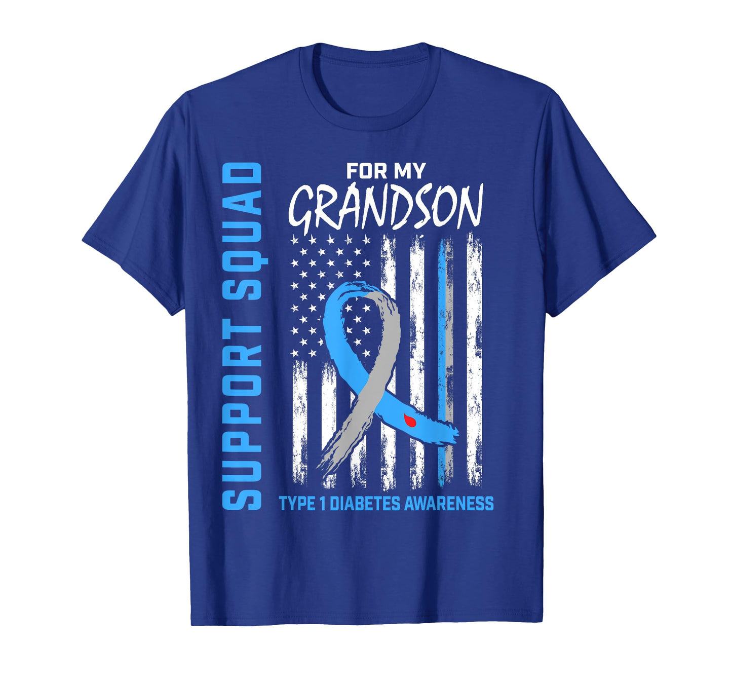 Type One Diabetes Awareness Shirt Grandson Support T1D Flag T-Shirt