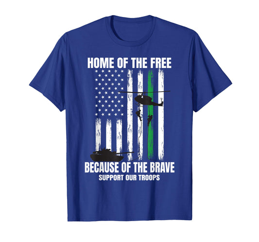 Support Military American Flag Thin Green Line Veterans Gift T-Shirt