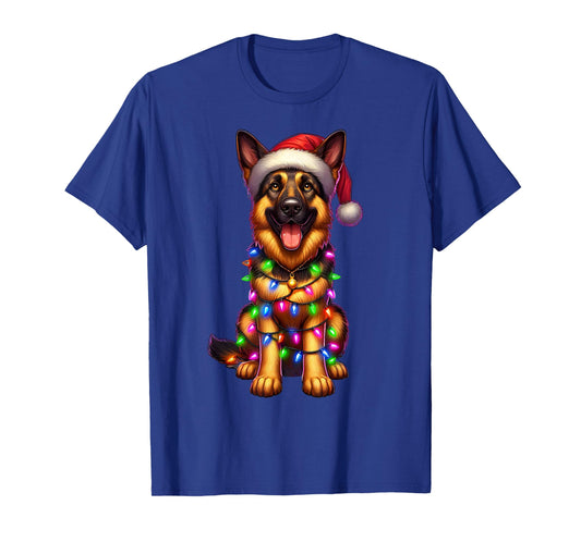 German Shepherd Christmas Tree Lights Xmas Pajama Dog Lover T-Shirt