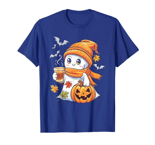 Cute Ghost Pumpkin Coffee Halloween Fall Ghost T-Shirt