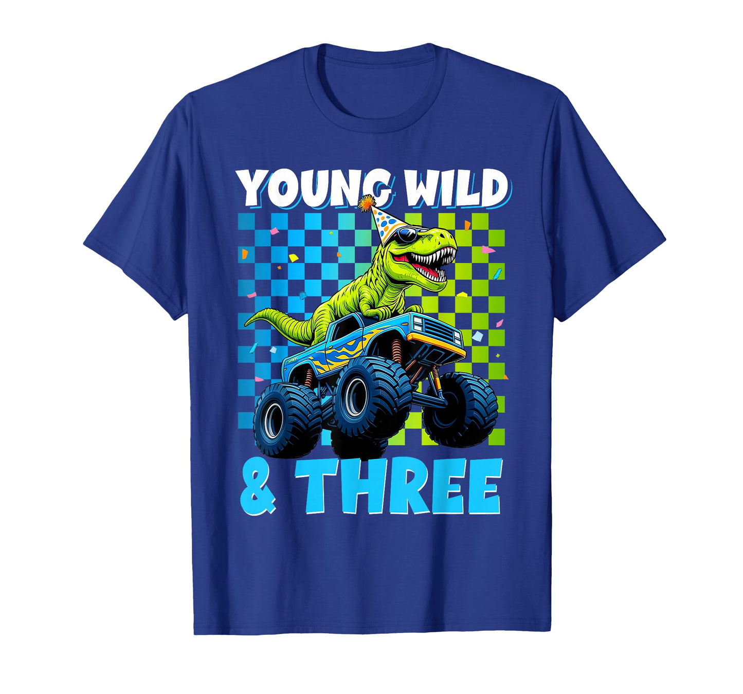 3rd Birthday Monster Truck Young Wild and Three Dinosaur T-Shirt