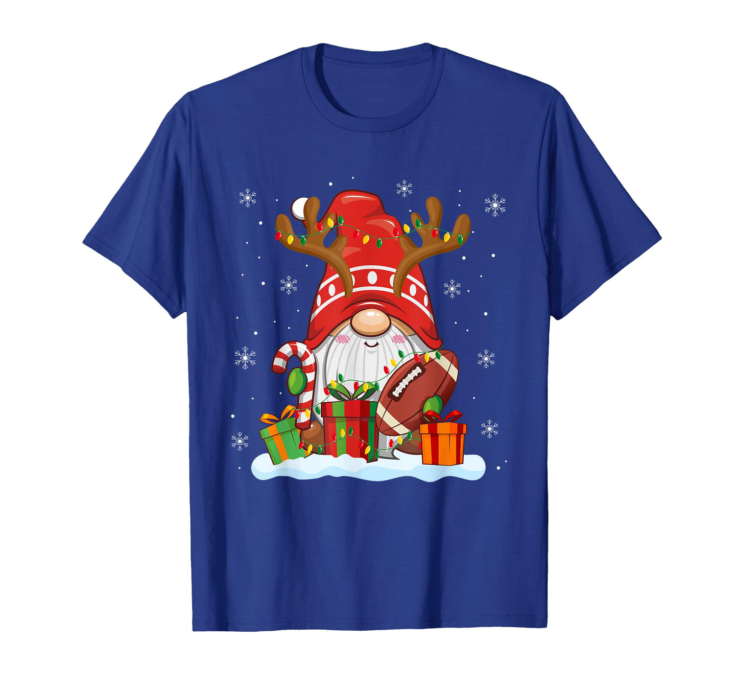 Funny Reindeer Gnome Football Player Christmas Lights T-Shirt