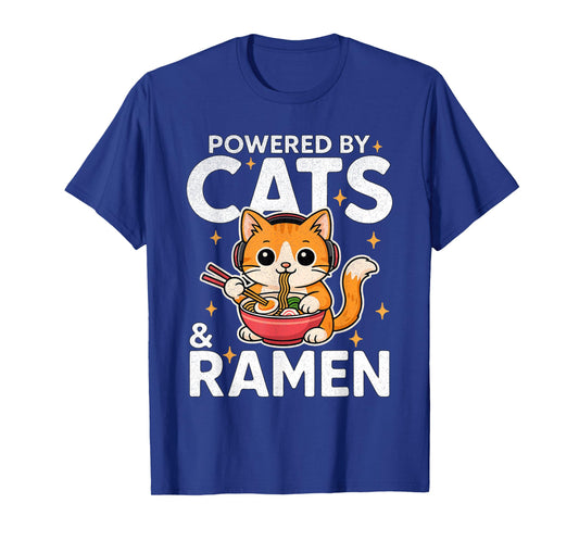 Powered by Cats and Ramen Funny Cat & Kittens Japanese Food T-Shirt