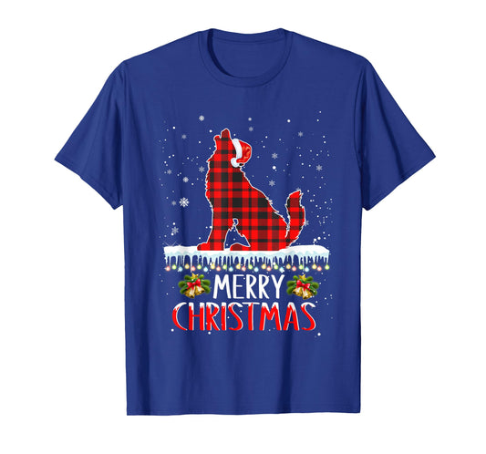 Wolf Christmas Tshirt Merry Christmas Wolfs Dog Red Plaid T-Shirt