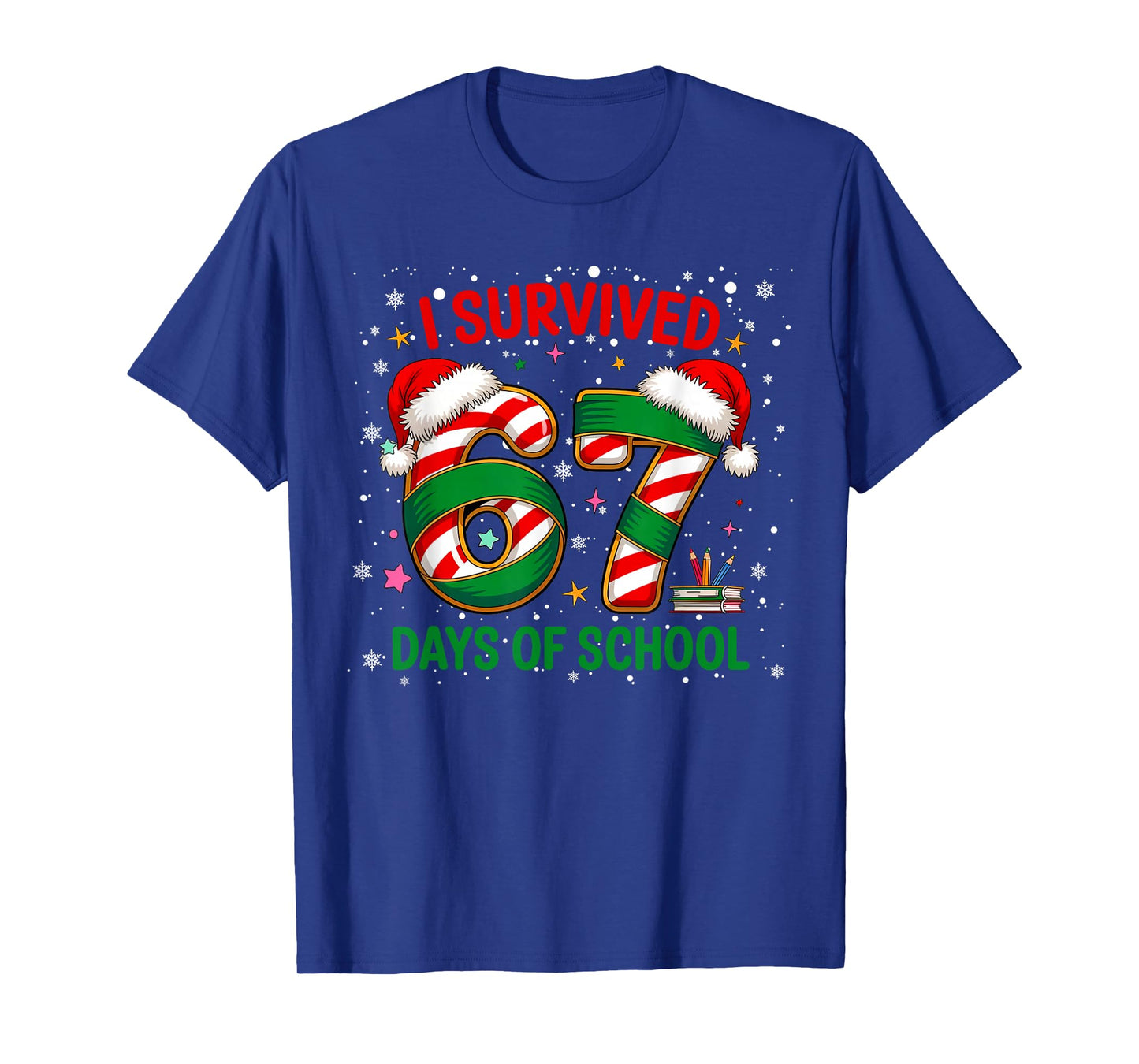 I Survived 67 Days of School Christmas Candy Cane Six Seven T-Shirt
