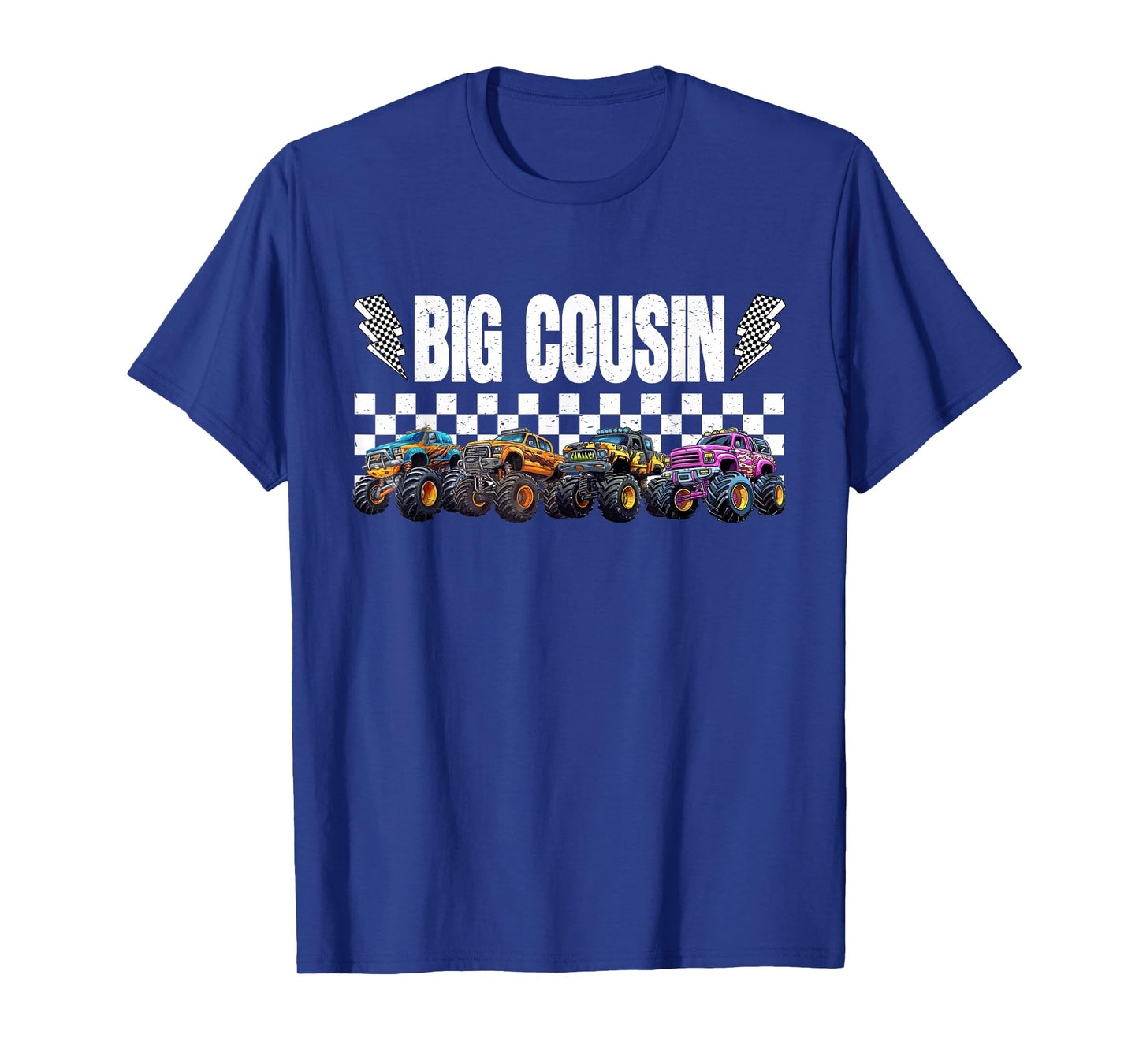 Big Cousin Retro Monster Truck Family Crew Birthday Matching T-Shirt