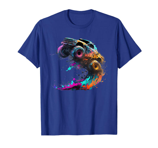 Airborne Monster Truck Jump Off Road Vehicle Colorful Dirt T-Shirt