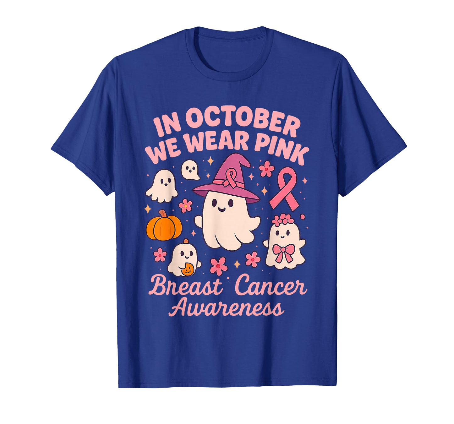 Breast Cancer Awareness Ghost Support Squad Pink Ribbon T-Shirt