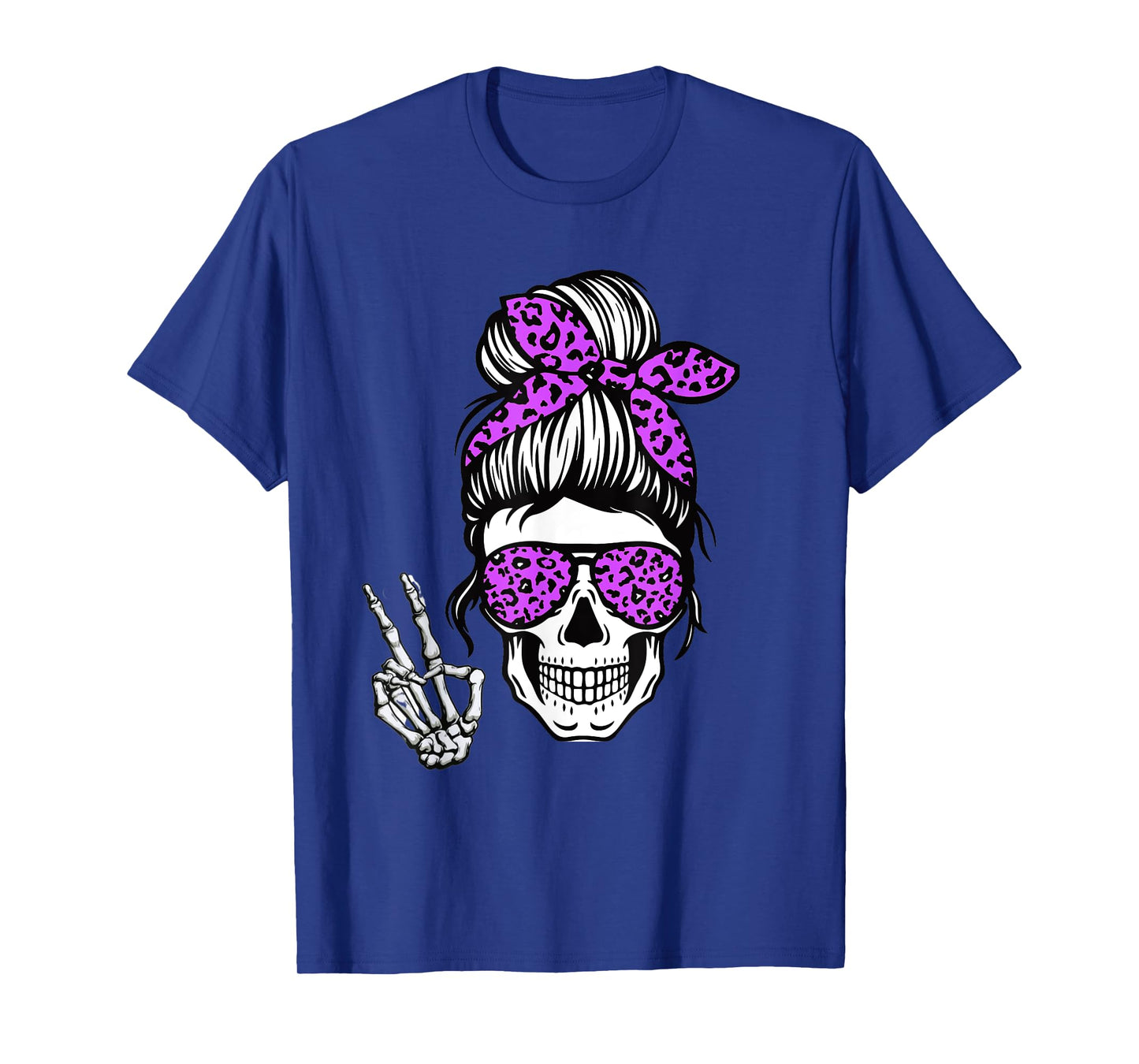 Boho Skeleton Messy Bun Bandana Halloween Apparel For Mom T-Shirt