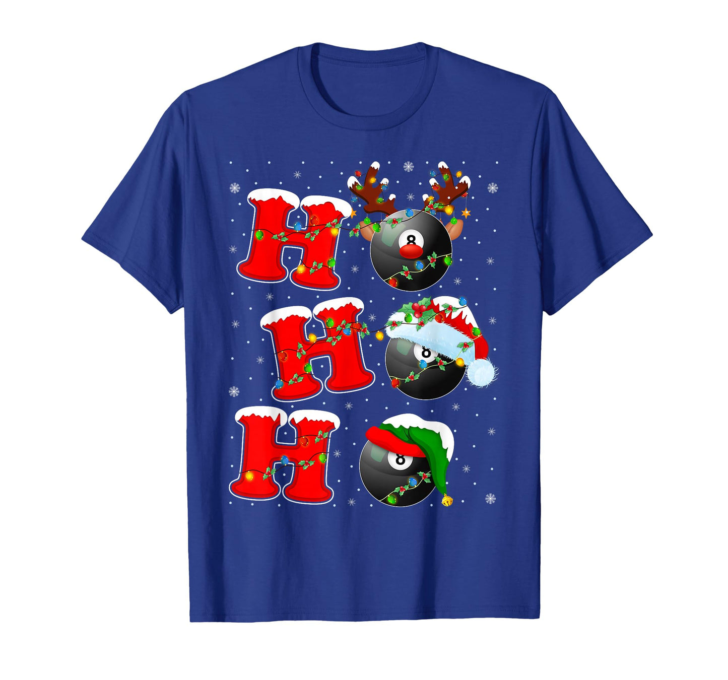 Ho Ho Ho Funny Santa Billiards 8 Ball Christmas Lights T-Shirt