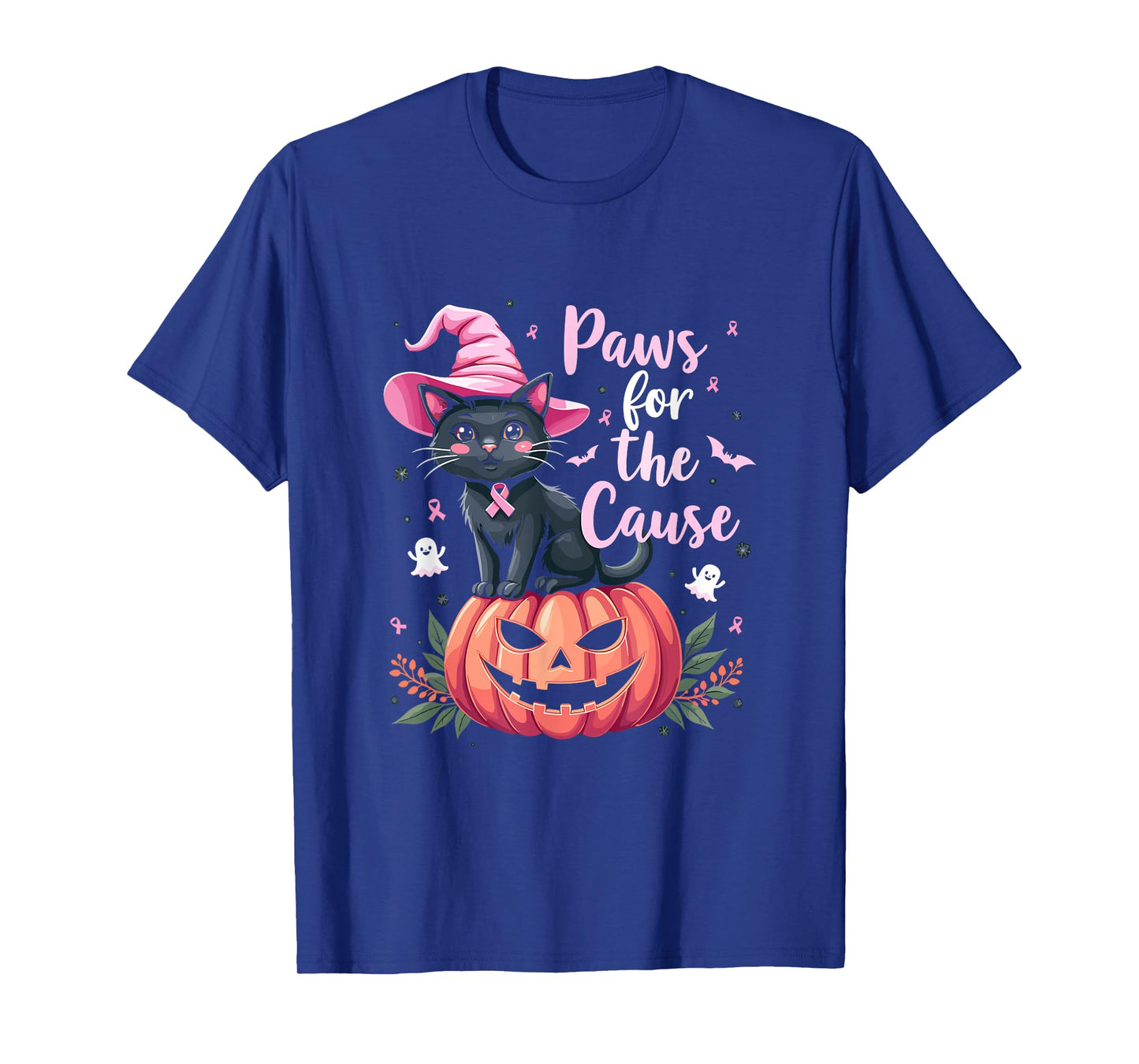 Paws For The Cause Pink Ribbon Witch Hat Pumpkin T-Shirt